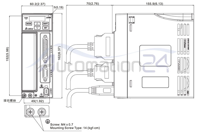 ابعاد سرو موتور دلتا B2-400W-3R ابعاد سرو موتور دلتا B2-400W-3R - فروشگاه اتوماسیون 24
